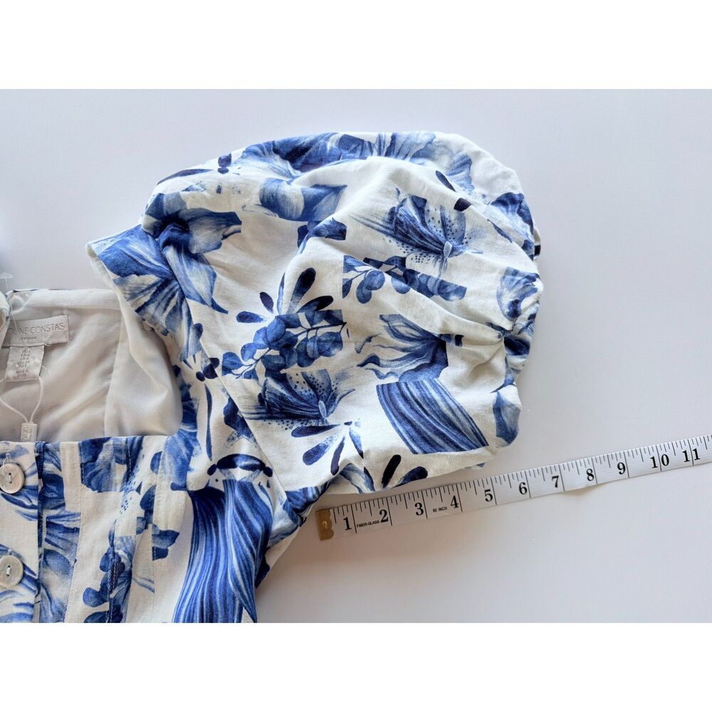 NEW Caroline Constas Button Front Hibiscus Tile Dress in Blue & White Size 4 - Picture 10 of 11